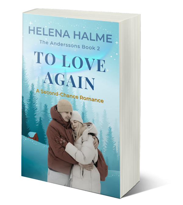 Book cover of 'To Love Again' by Helena Halme with a couple embracing in a snowy landscape.