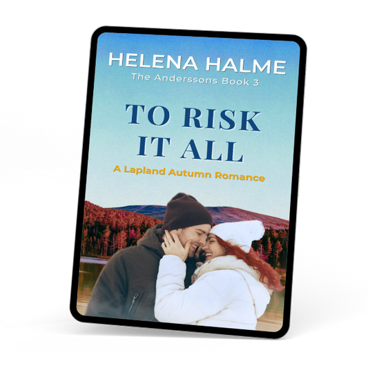 Book cover of 'To Risk It All' by Helena Halme on a tablet device.