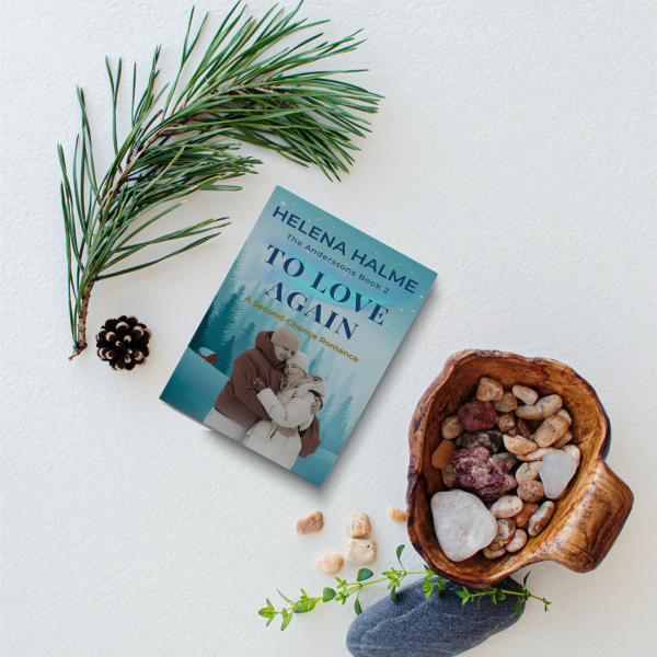 Book titled 'To Love Again' by Helena Halme with decorative elements on a light background
